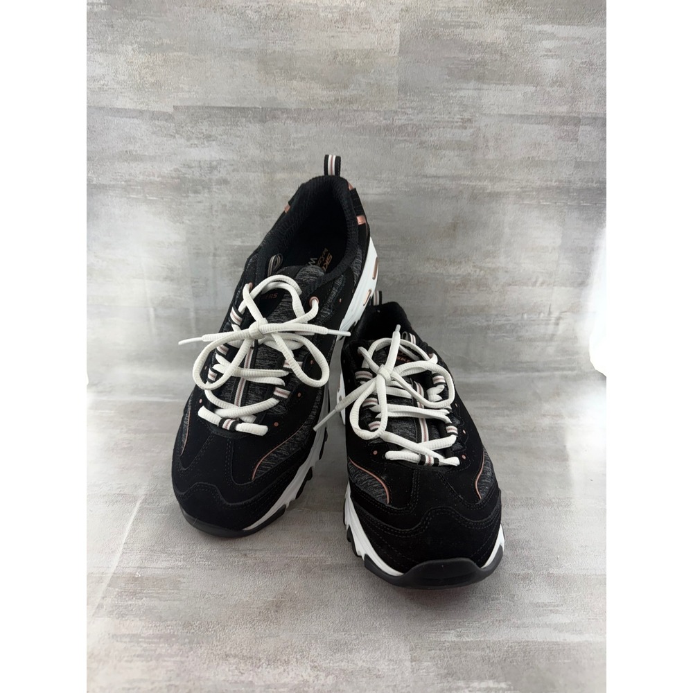 Skechers DLites Me Time Black Rose Gold Chunky Sneakers 11936W Women Sz 10 Wide